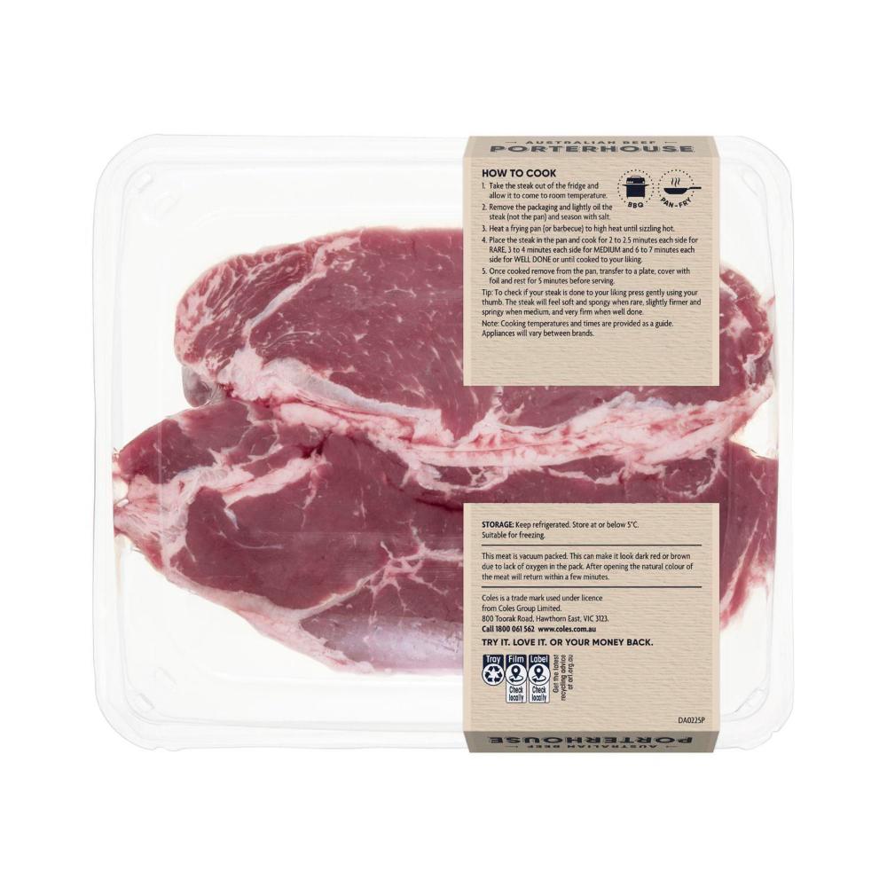 Coles No Added Hormone Beef Porterhouse Steak 2 Pack | 450g