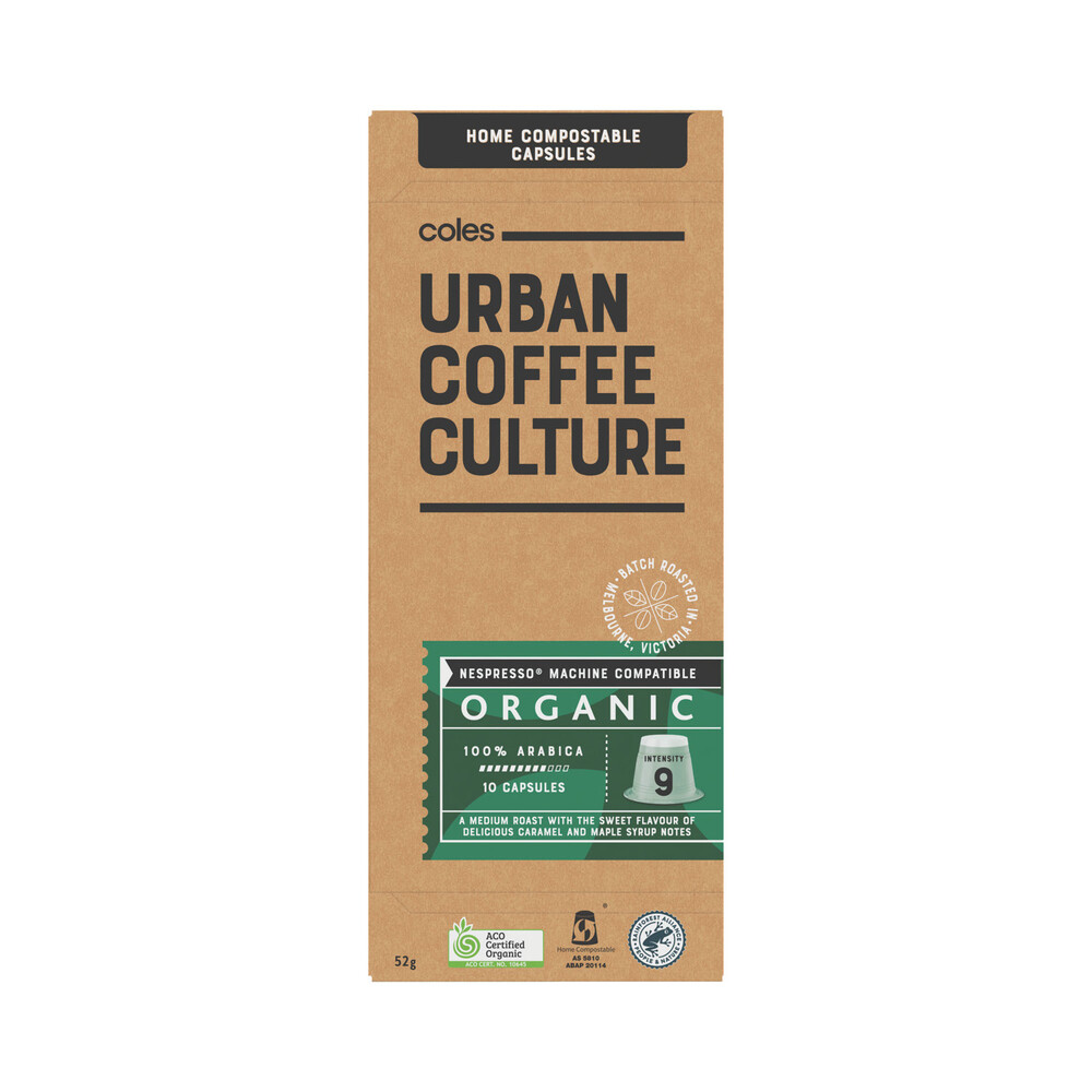 Buy Coles Urban Coffee Culture Organic Home Compostable Capsules 10 pack Coles