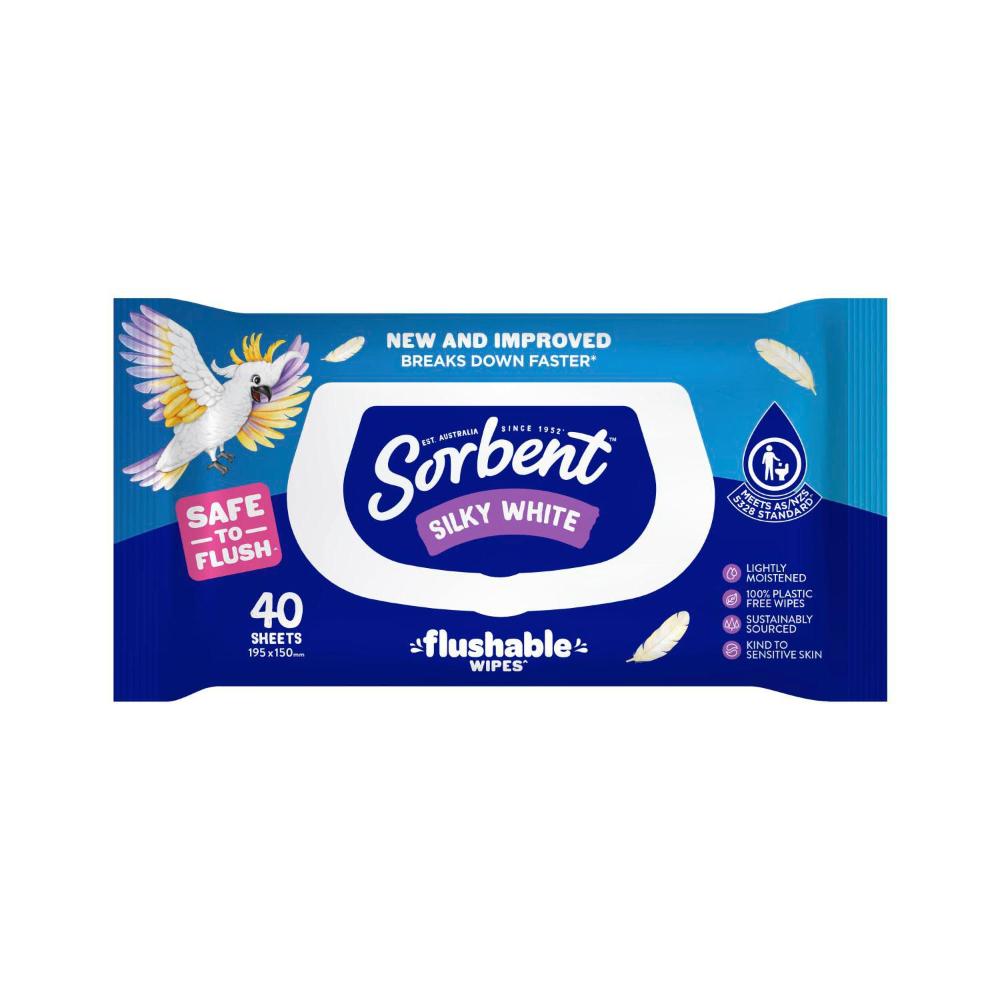 Buy Sorbent Clean & Fresh Silky White Flushable Wipes Soft Pack 40 pack