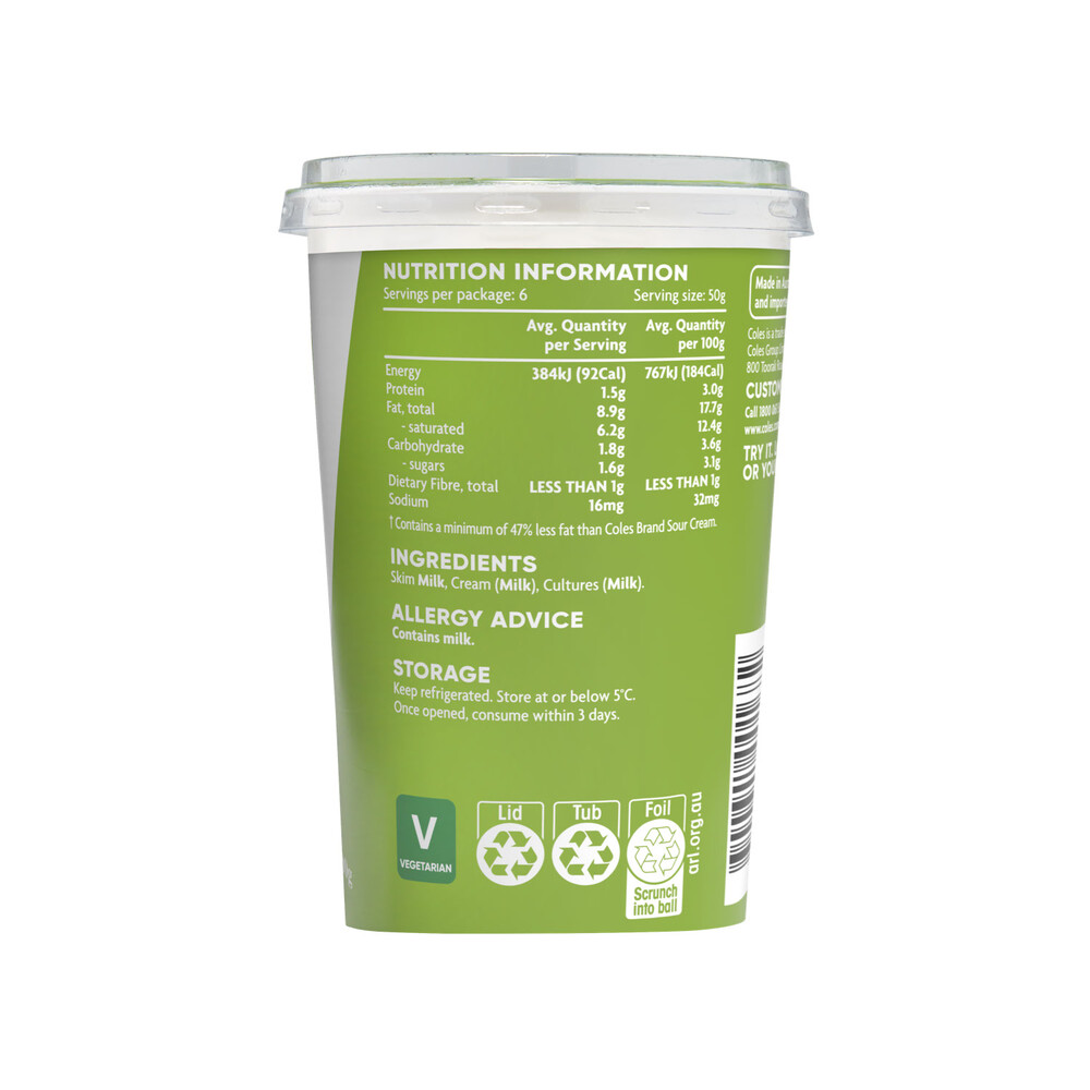 Coles Light Sour Cream | 300g