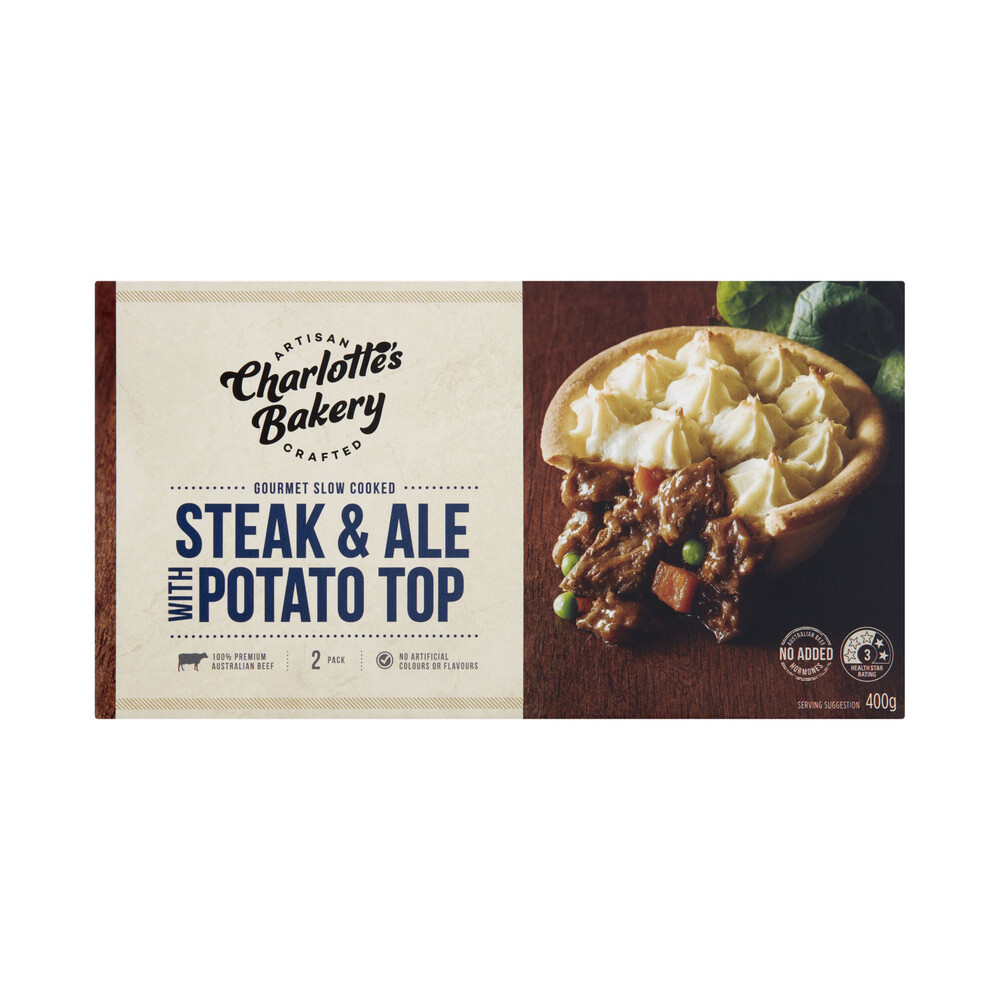 Buy Charlotte'S Bakery Slow Cooked Beef & Ale Potato Top Pies 2 Pack