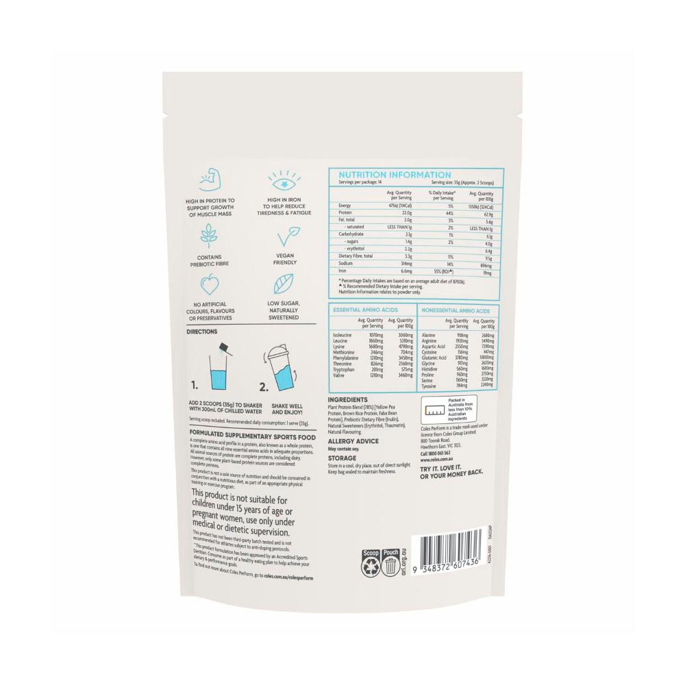 Coles Perform Plant Protein Powder Vanilla | 500g