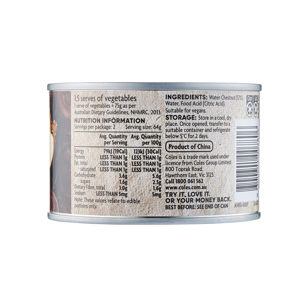 Coles Water Chestnuts Sliced | 225g