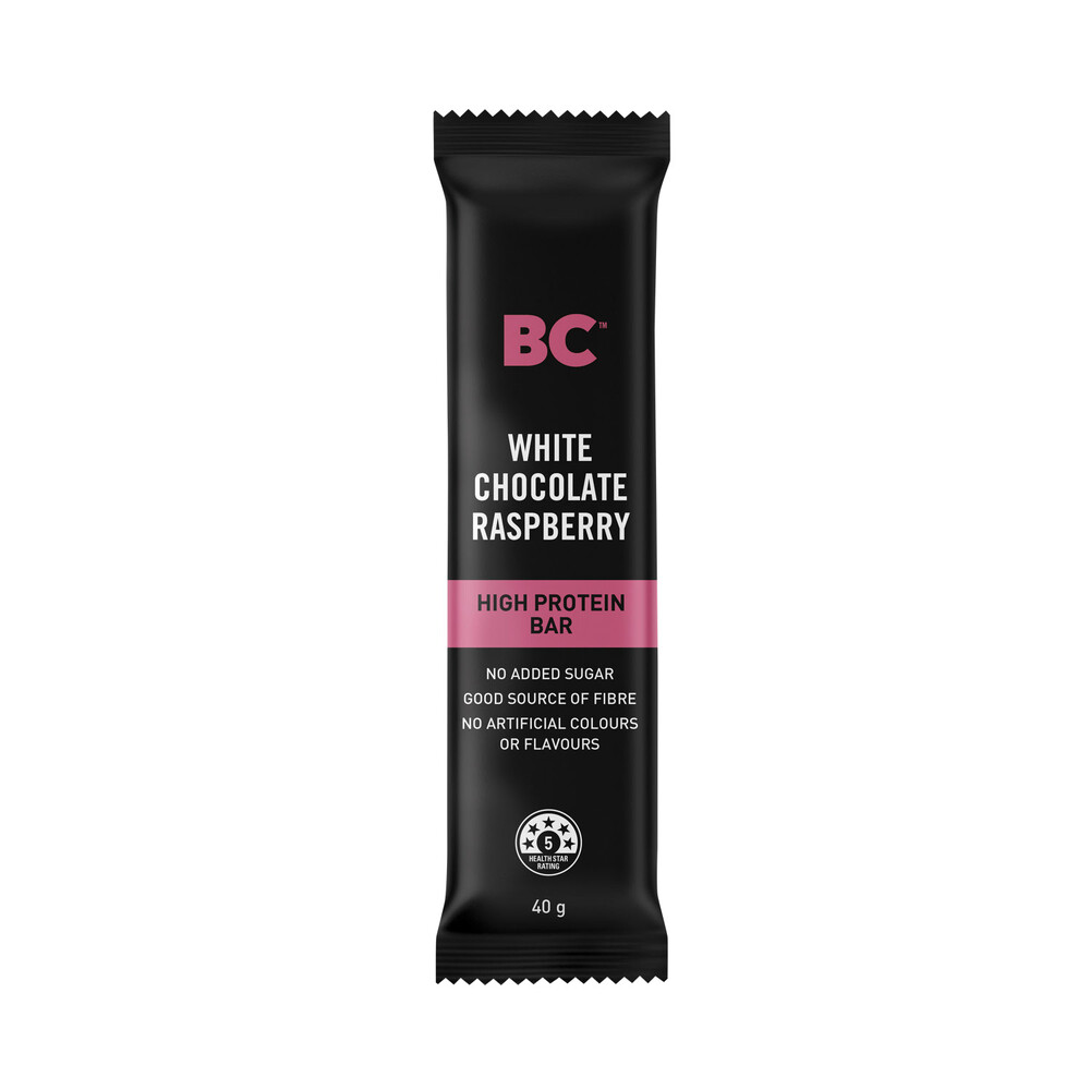 Buy BC White Chocolate Raspberry High Protein Bar 40g | Coles