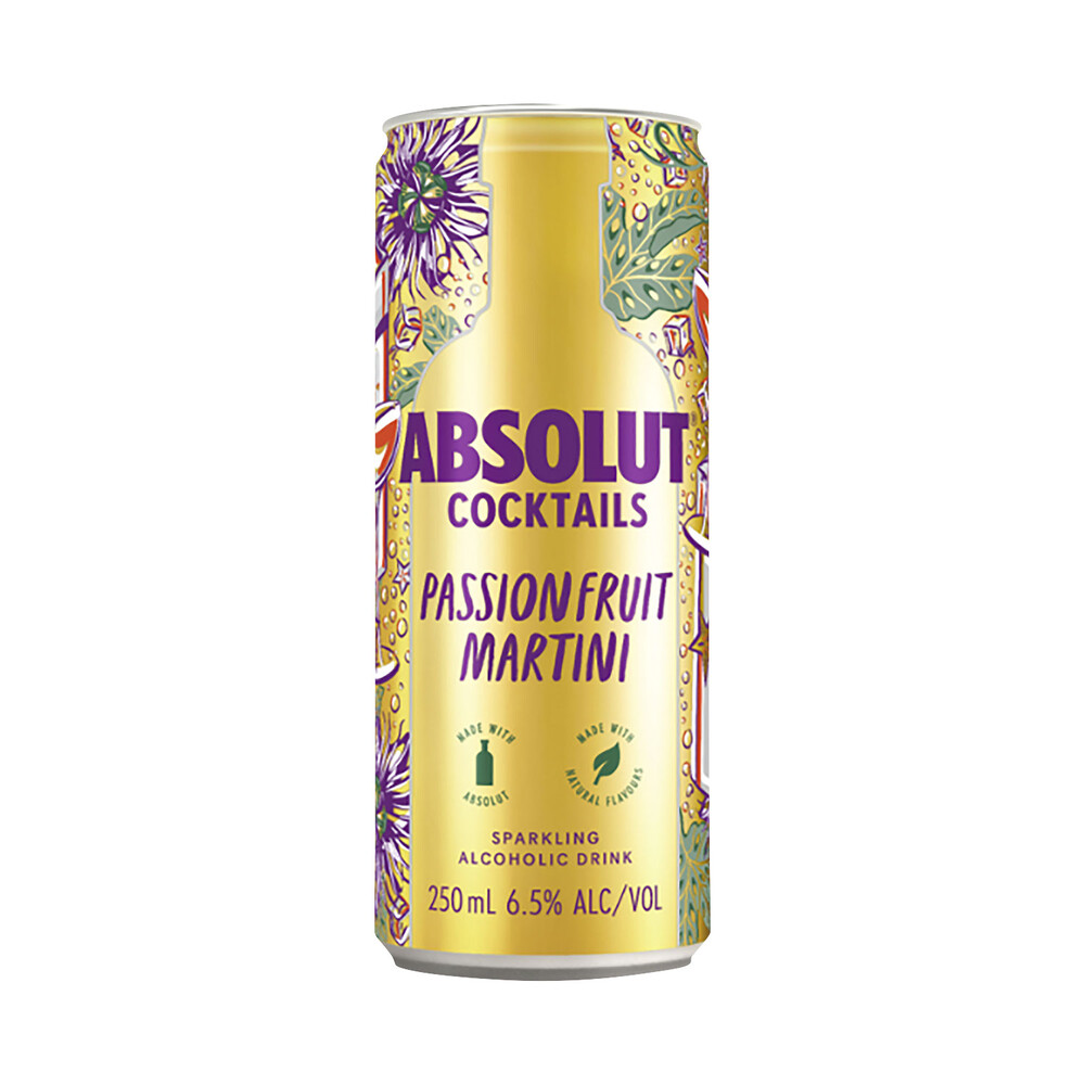 Buy Absolut Cocktails Passionfruit Martini Can 250mL 6 Pack Coles