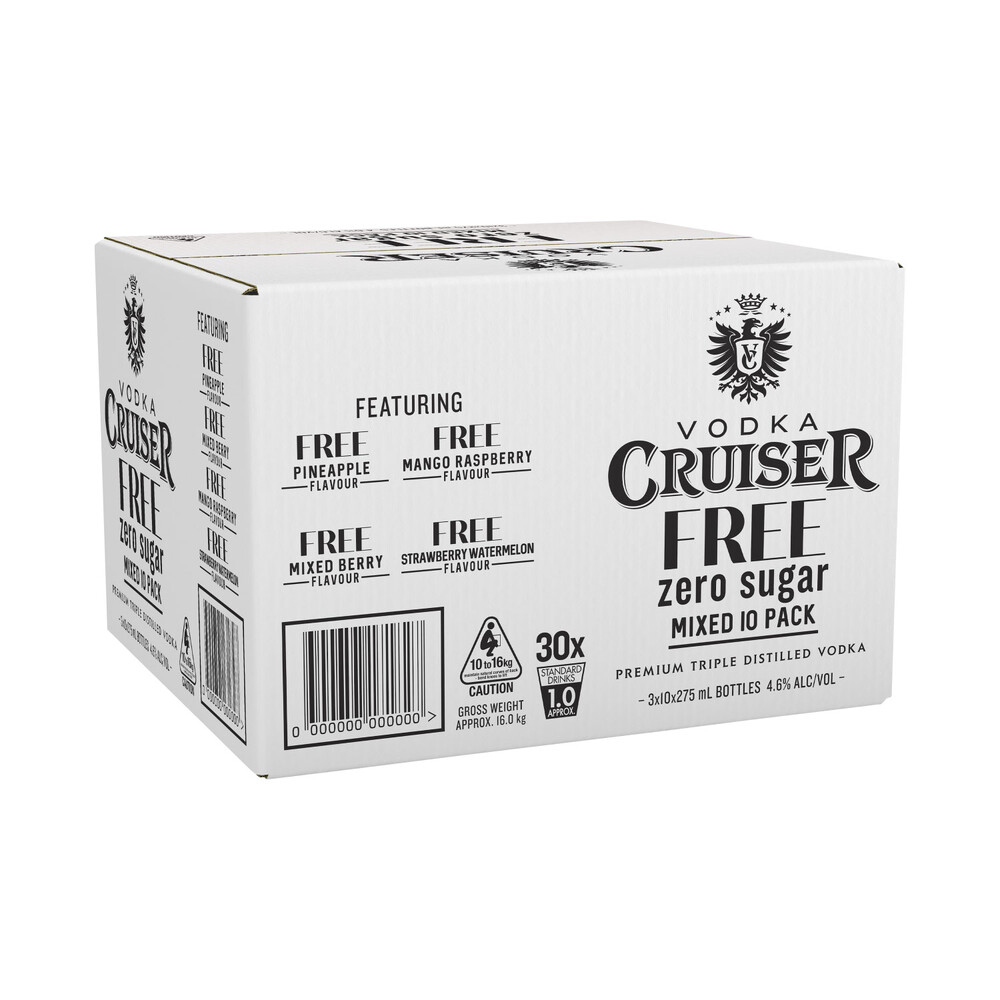 Vodka Cruiser Sugar Free Mixed Bottle 275ml 10 Pack 10 Pack