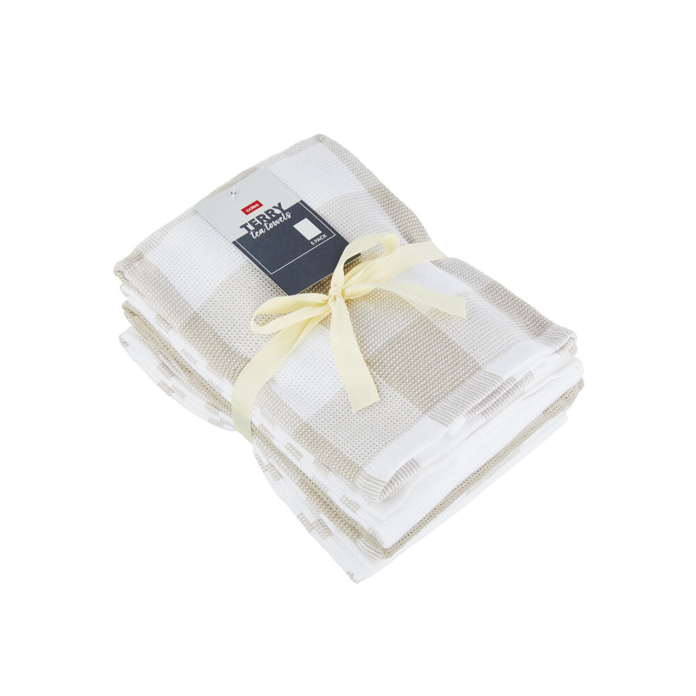 Buy Coles Terry Tea Towels Neutral 5 pack Coles