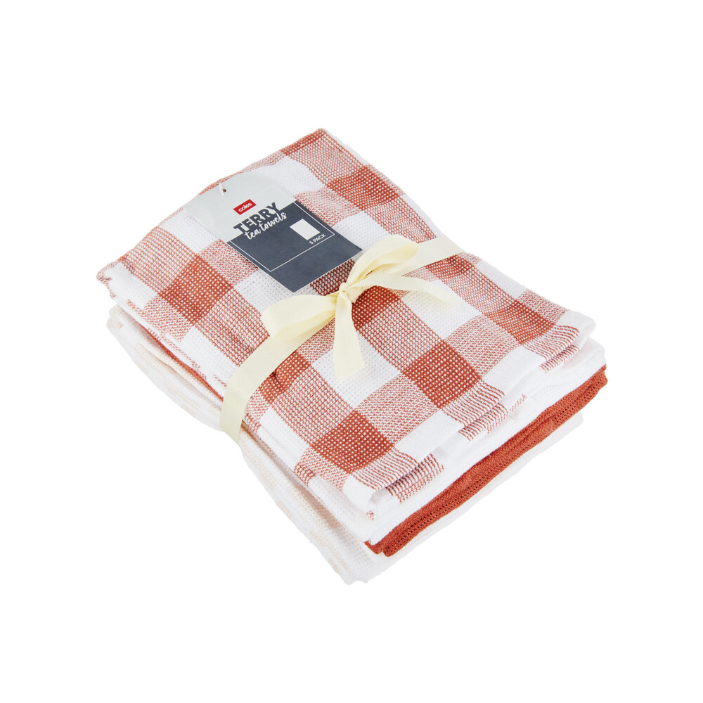 Buy Coles Terry Tea Towels Sage 5 pack Coles
