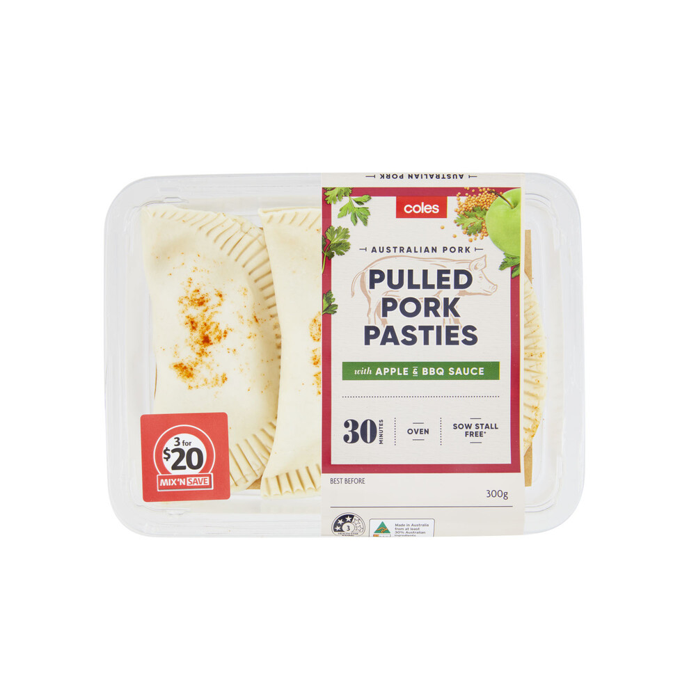 Buy Coles Pulled Pork Pasties With Apple & BBQ Sauce 300g Coles