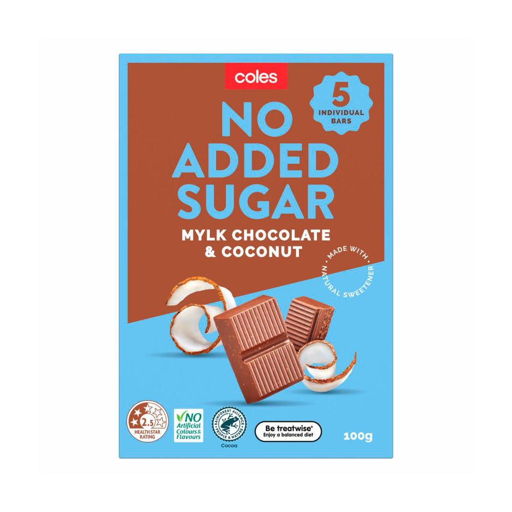 Buy Coles No Added Sugar Mylk Chocolate & Coconut 100g Coles