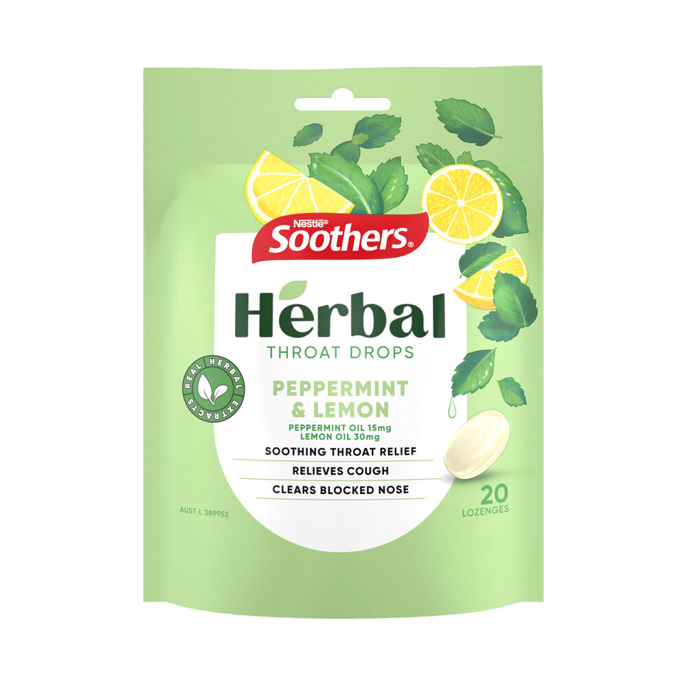 Buy Soothers Herbal Throat Drops Peppermint & Lemon 20 pack Coles