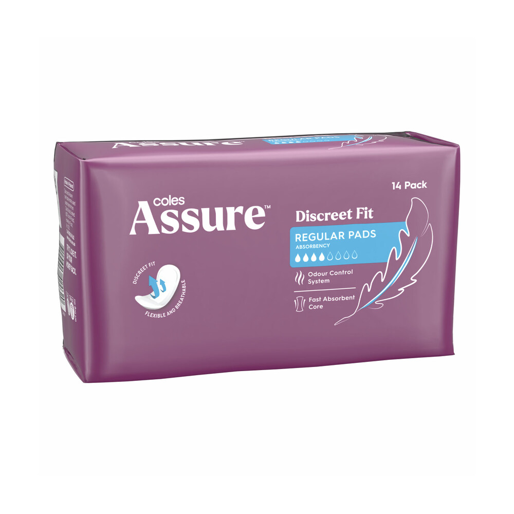 Buy Coles Assure Incontinence Pads Regular 14 Pack Coles