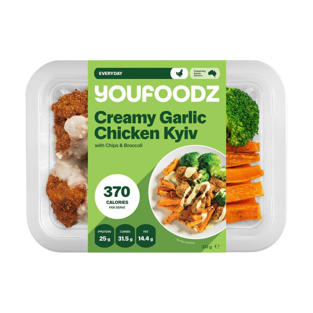 Youfoodz Creamy Garlic Chicken Kyiv With Chips & Broccoli | 312g