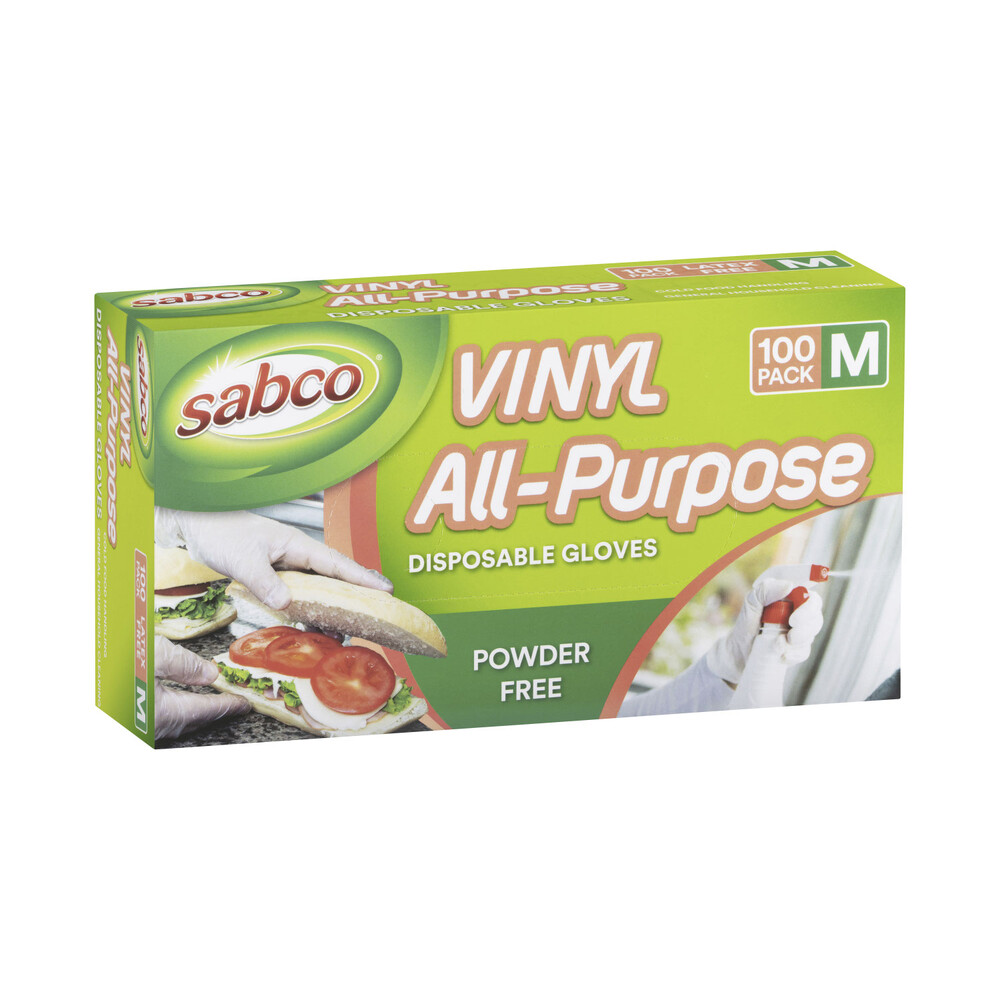 Buy Sabco Vinyl Disposable Gloves Medium 100 pack Coles