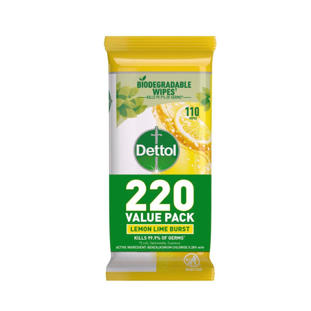 Buy Dettol Multipurpose Disinfectant Cleaning Wipes Lemon 220 pack Coles