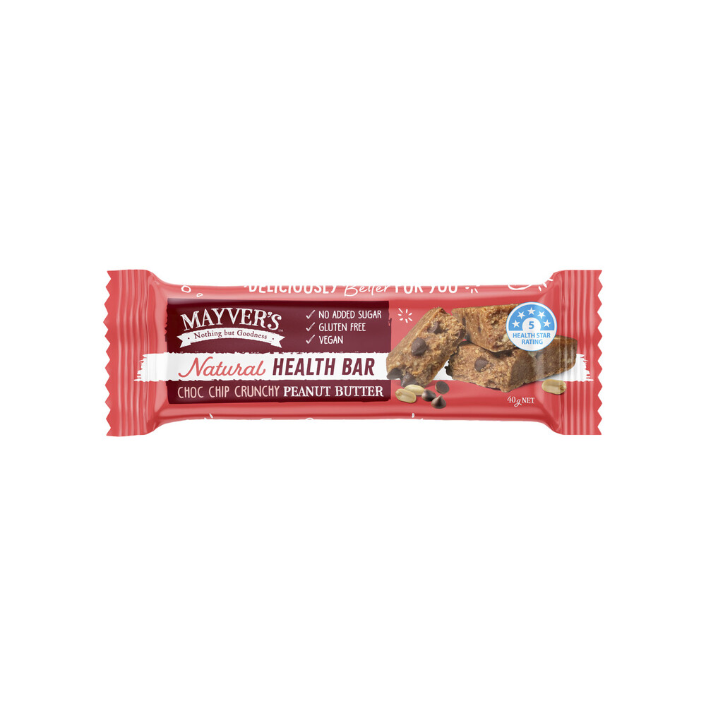 Buy Mayvers Crunchy Choc Chip Peanut Butter Natural Health Bar 40g Coles