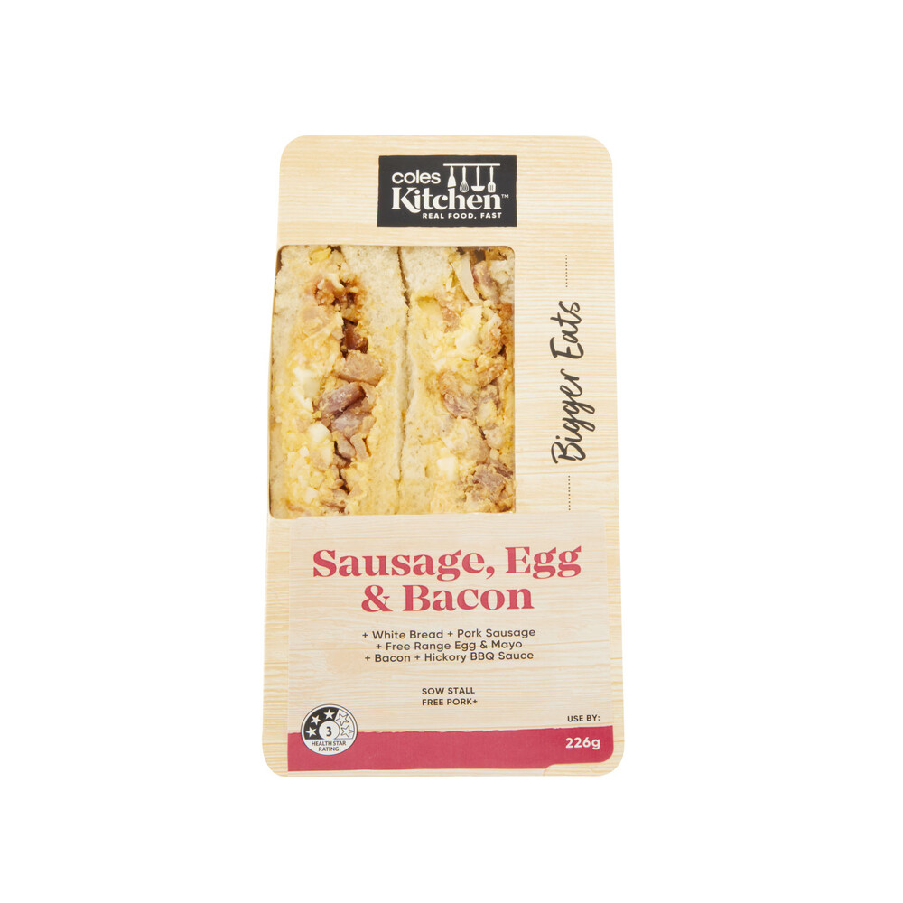 Buy Coles Kitchen Sausage Egg & Bacon Sandwich 226g Coles