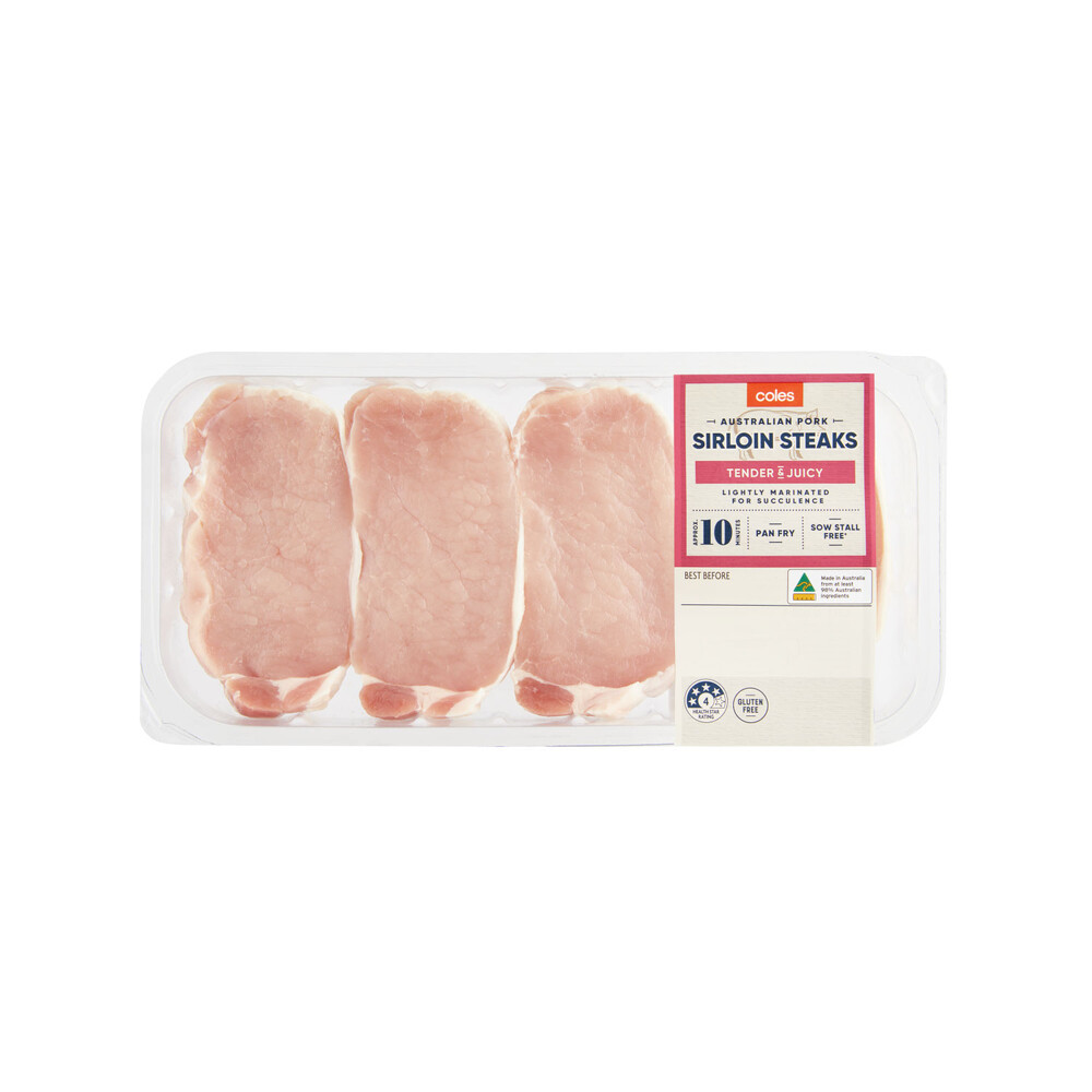Buy Coles Pork Sirloin Steak Lightly Marinated 500g Coles