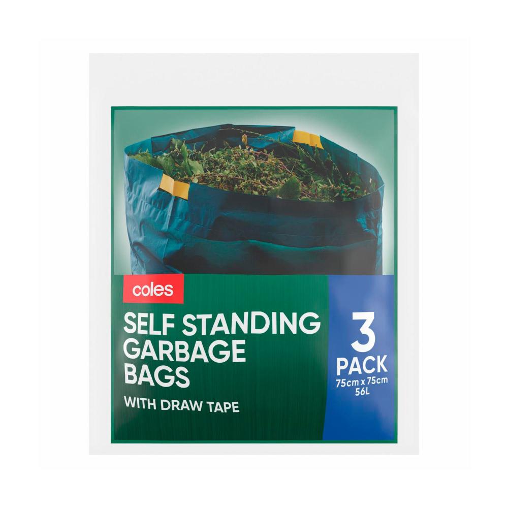 Buy Coles Self Standing Garbage Bags With Draw Tape 3 pack Coles