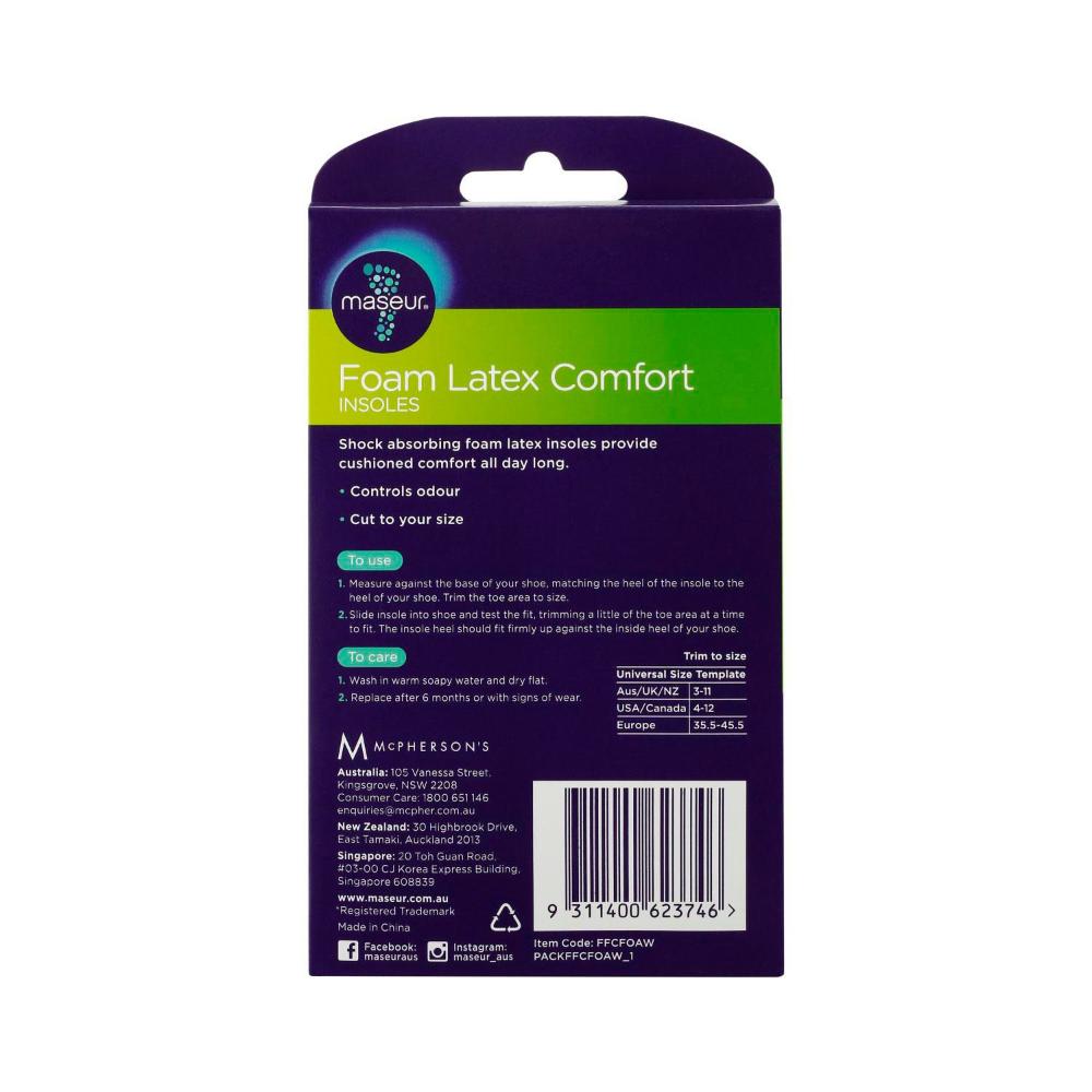 Maseur Foam Latex Comfort Insole 1 Pair | 1 each