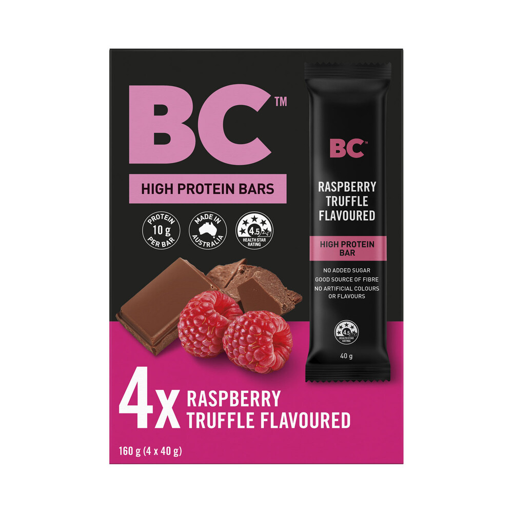 Buy Bc High Protein Bar Raspberry Truffle 4 Pack 160g Coles