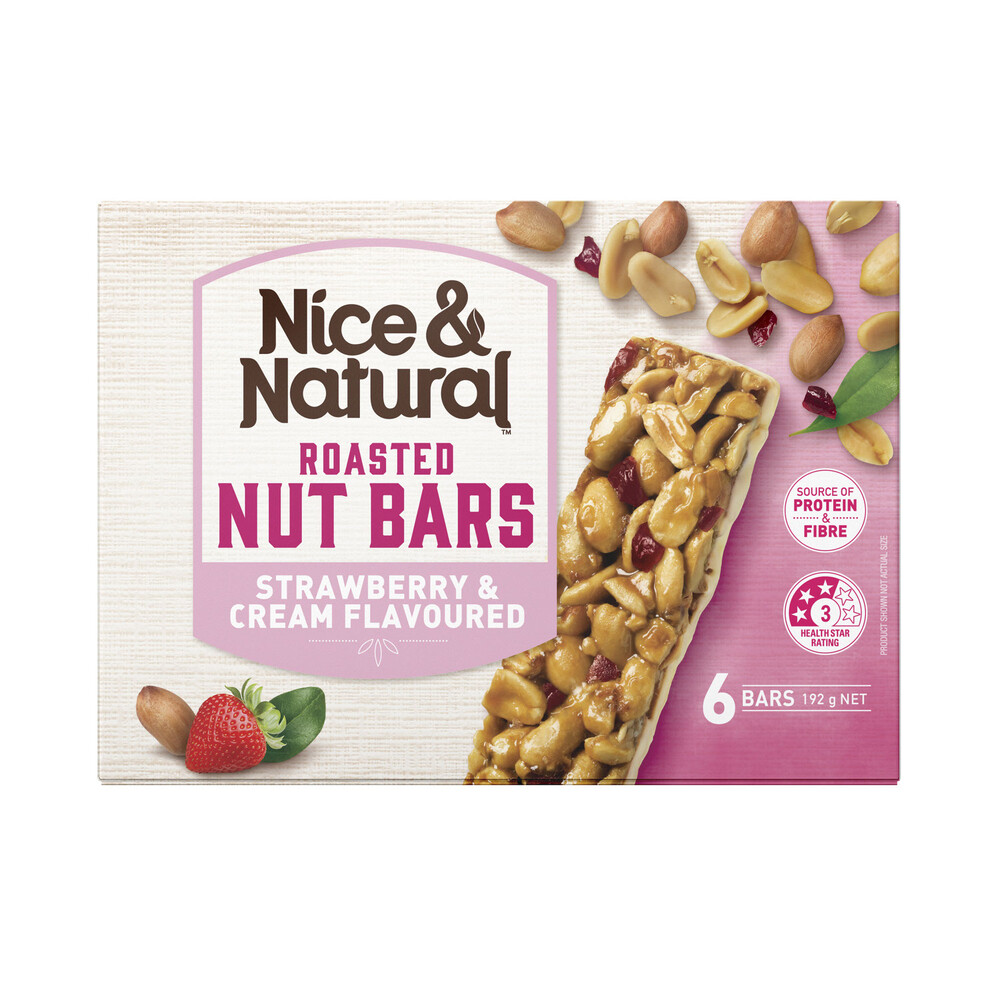Buy Nice & Natural Roasted Nut Bars Strawberry And Cream 6 Pack 180g