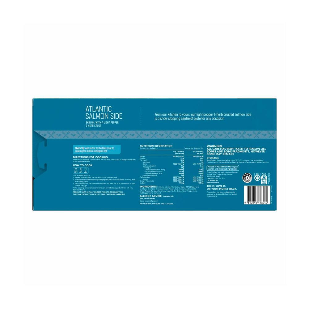 Coles Kitchen Atlantic Salmon Side With Light Pepper & Herb Crust | 700g