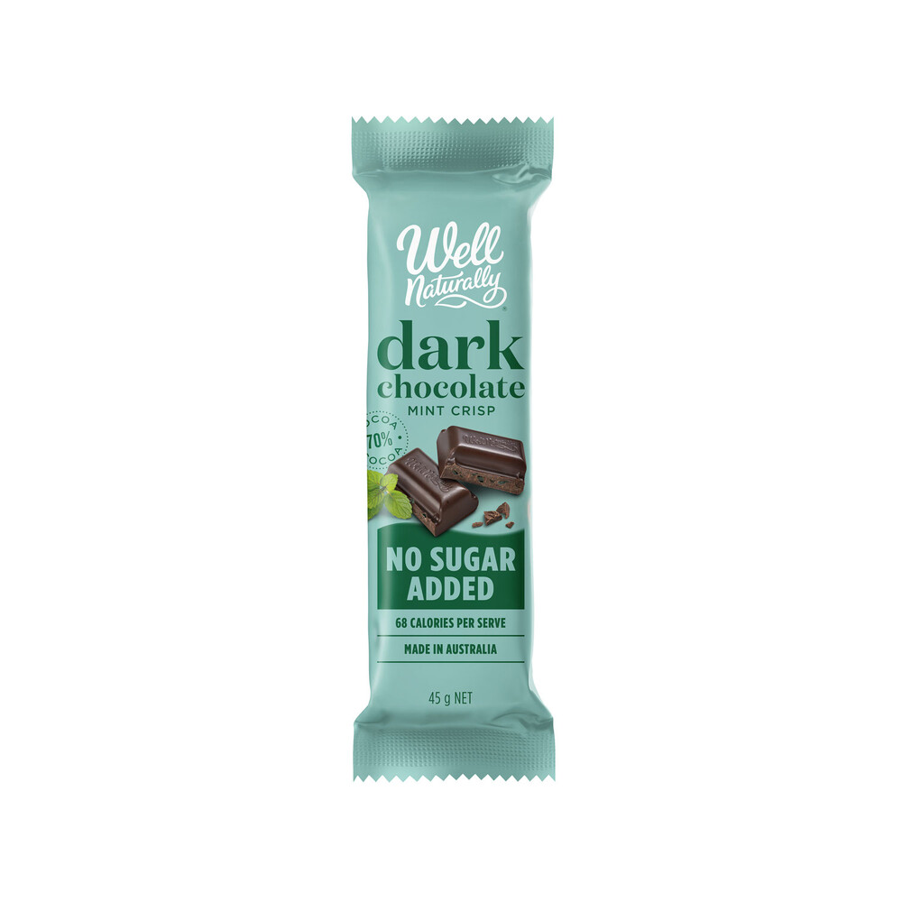 Buy Well Naturally No Sugar Added Dark Chocolate Bar Mint Crisp 45g Coles
