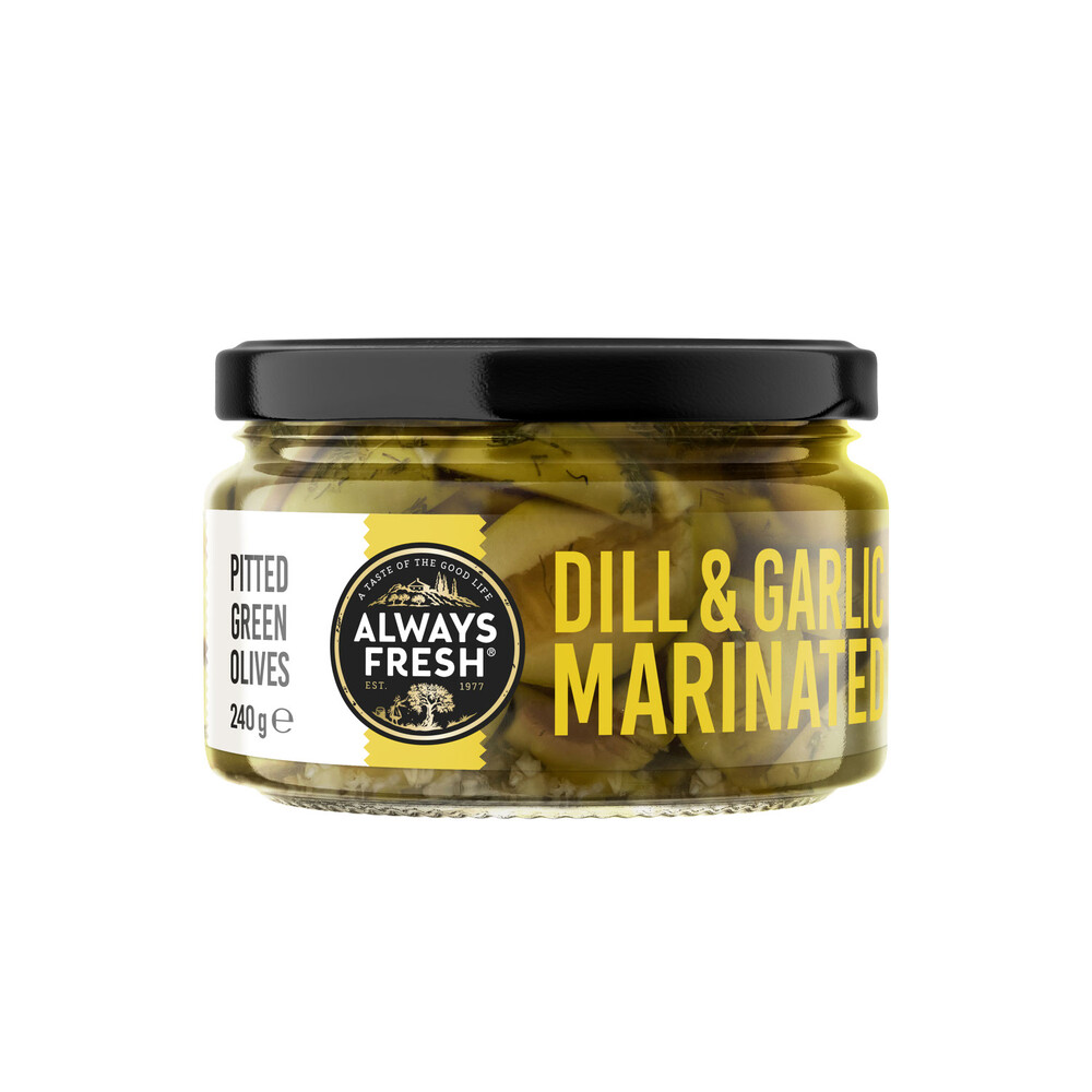 Buy Always Fresh Deli Style Pitted Green Olives with Dill and Garlic