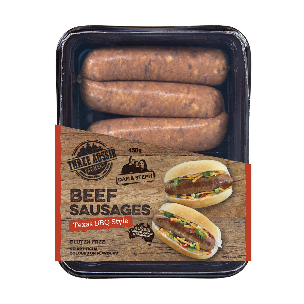 Buy Three Aussie Farmers Texas BBQ Beef Sausage 450g Coles