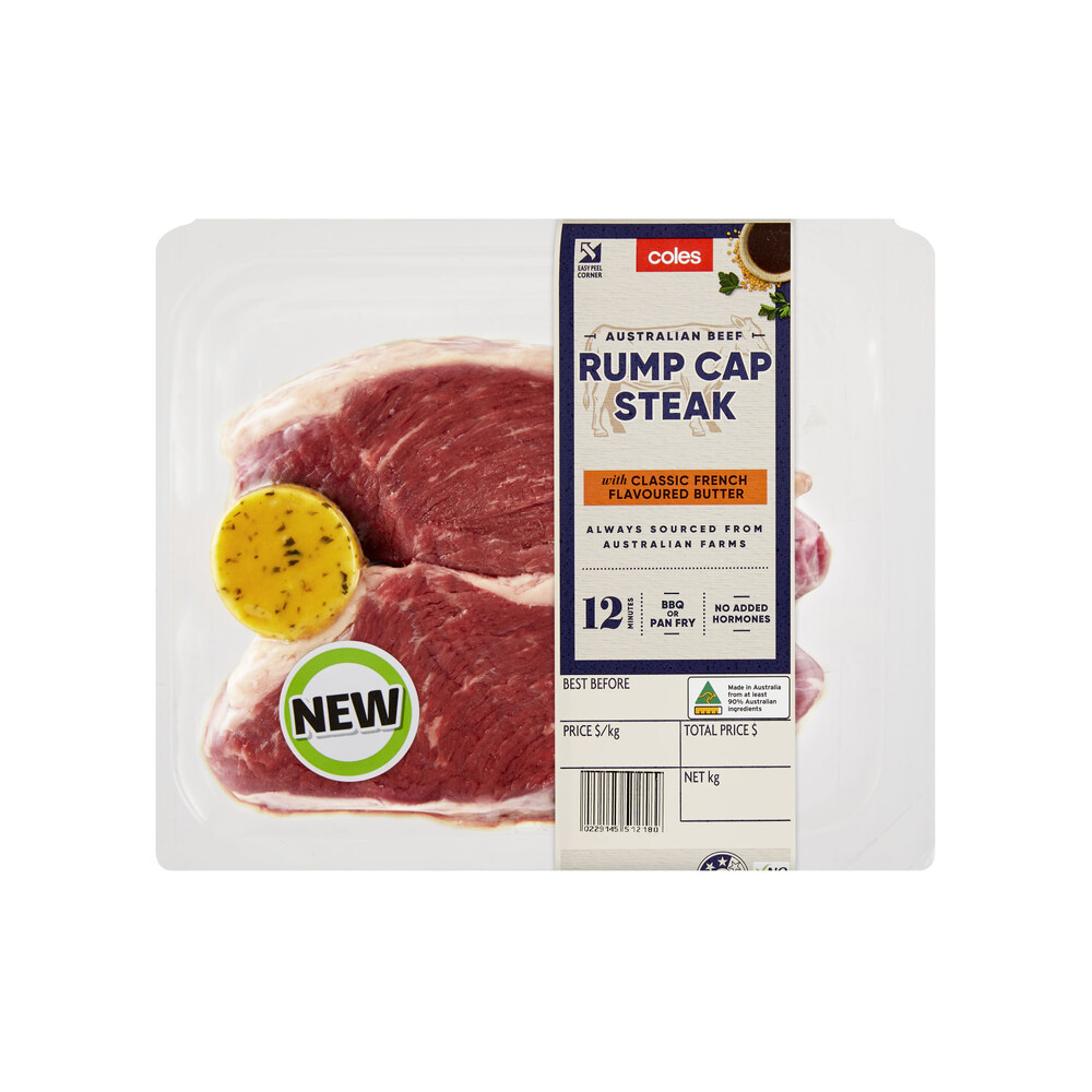 Buy Coles Beef Rump Cap Steak French Style Butter approx. 350g | Coles