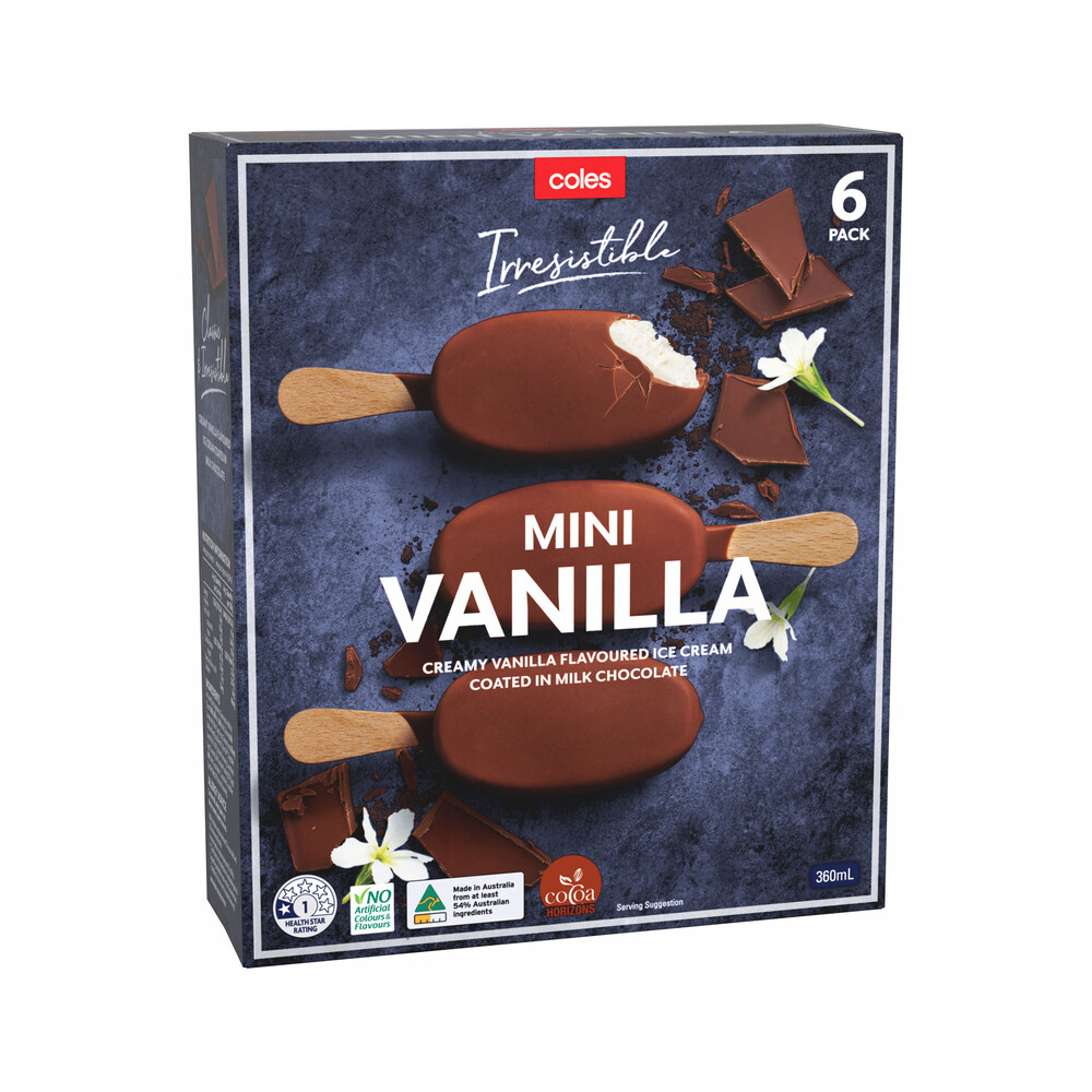 Buy Coles Irresistible Ice Cream Mini Classic Vanilla Pack 360mL