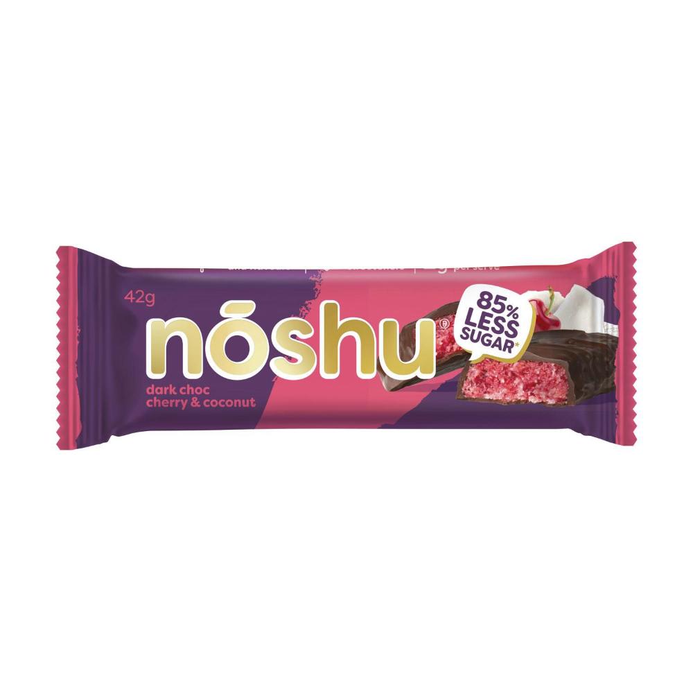 Buy Noshu Less Sugar Dark Chocolate Cherry & Coconut Bar 42g Coles