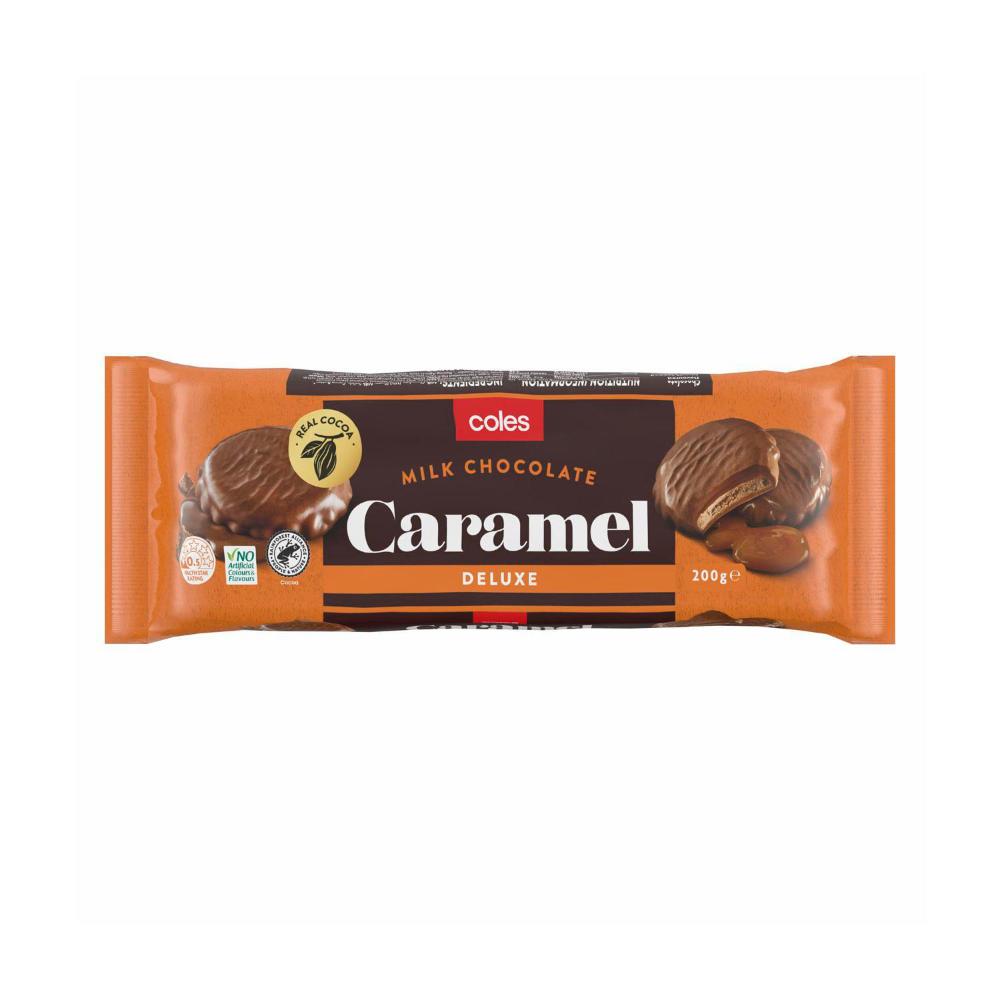 Buy Coles Caramel Chocolate Deluxe Biscuits 200g Coles