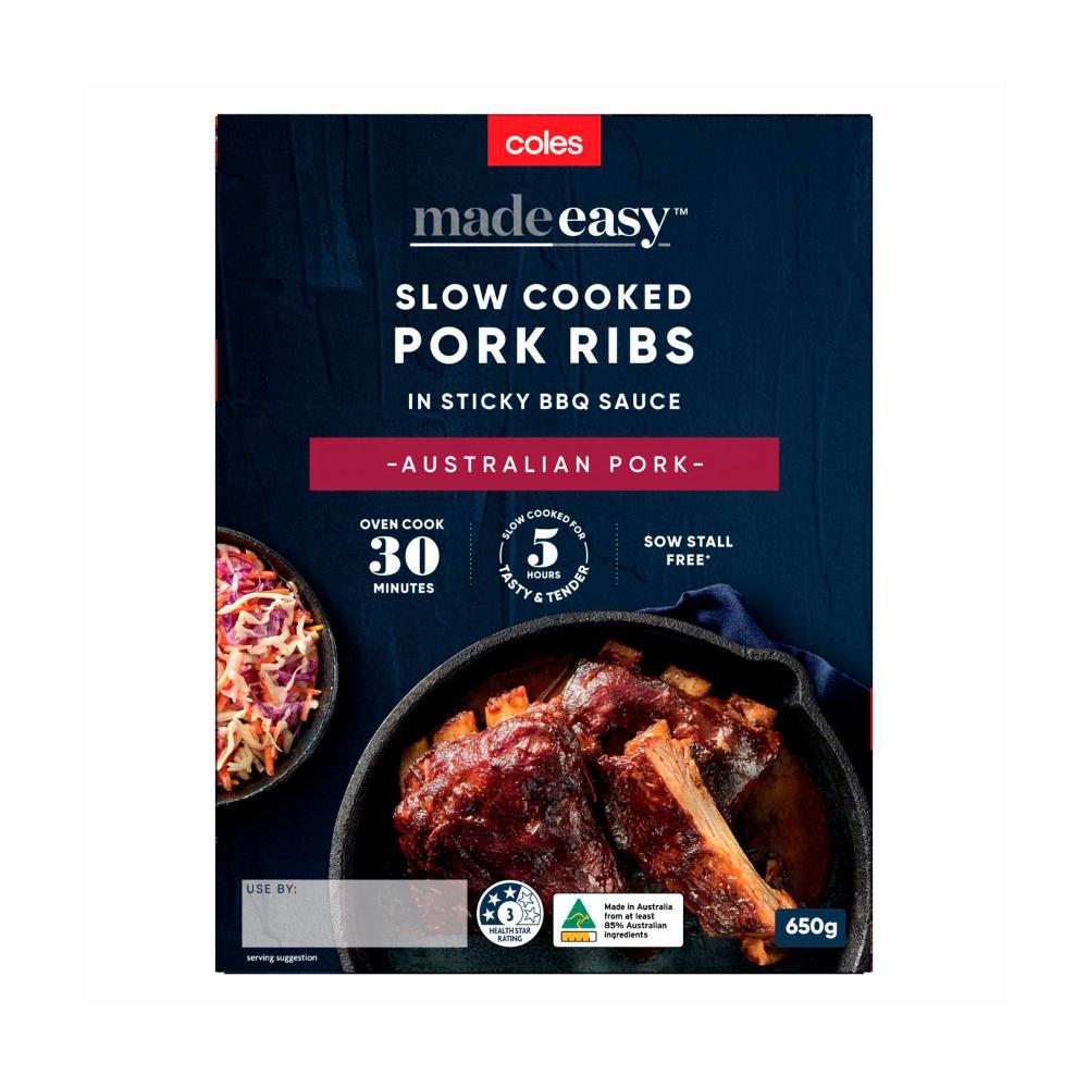 Buy Coles Made Easy Slow Cooked Pork Ribs In Bbq Sauce 650g Coles