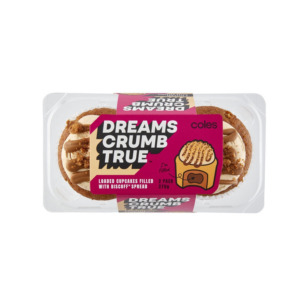 Buy Coles Dreams Crumb True Cupcakes Filled With Biscoff 2 pack Coles