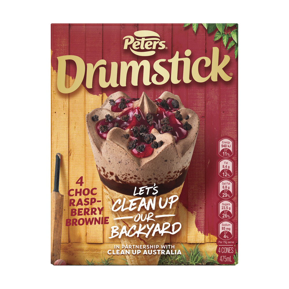 Buy Peters Drumstick Cua Choc Raspberry Brownie 4 Pack 475mL | Coles