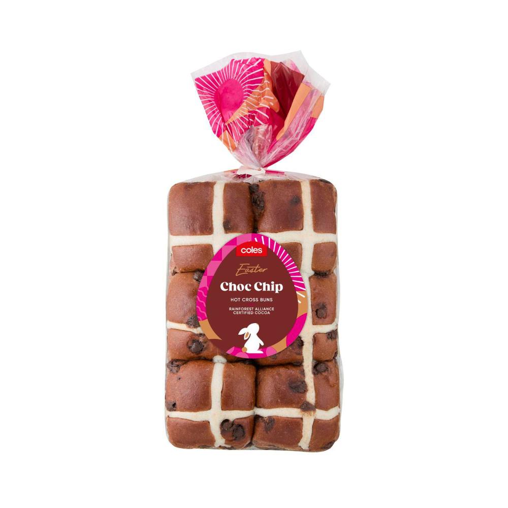 Coles Choc Chip Hot Cross Bun | 6 Pack