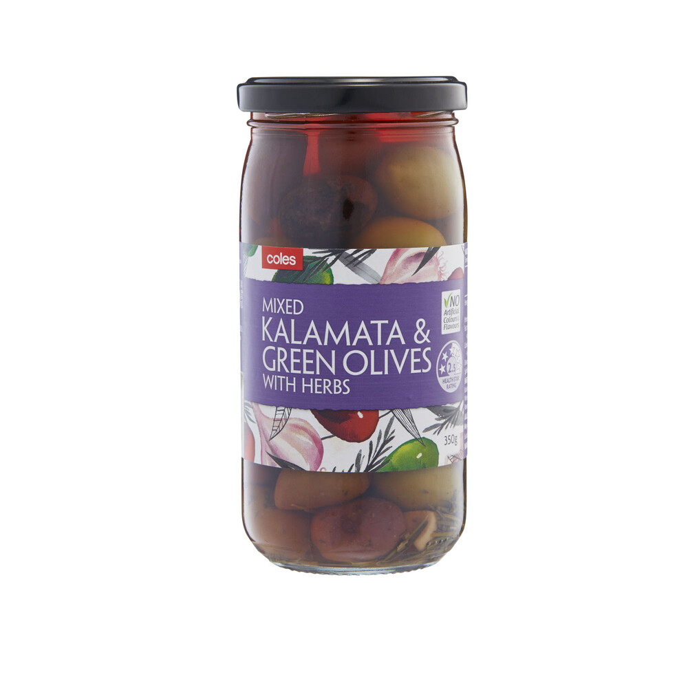 Buy Coles Mixed Green & Kalamata Olives With Herbs 350g Coles