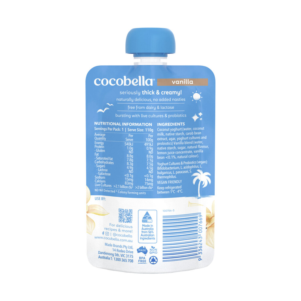 Cocobella Coconut Yoghurt Pouch Vanilla | 110g