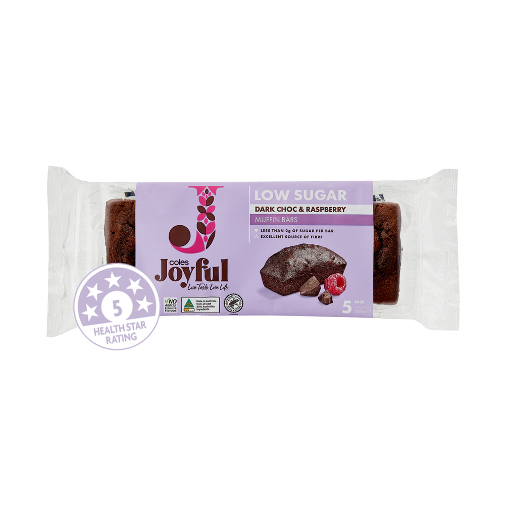 Buy Coles Joyful Dark Chocolate & Raspberry Muffin Bars 5 Pack 200g Coles