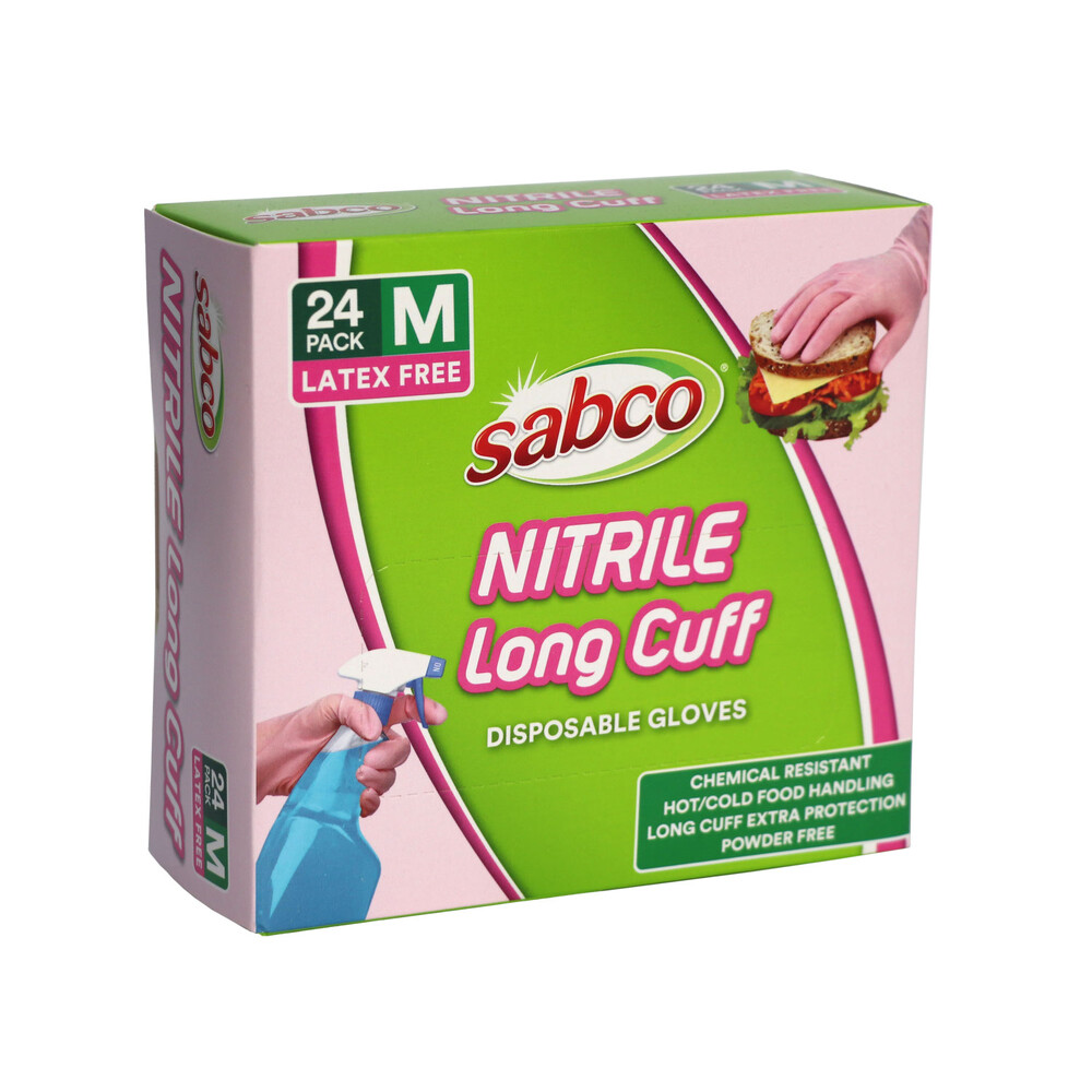 Buy Sabco Nitrile Long Cuff Disposable Gloves Mediium 24 pack Coles