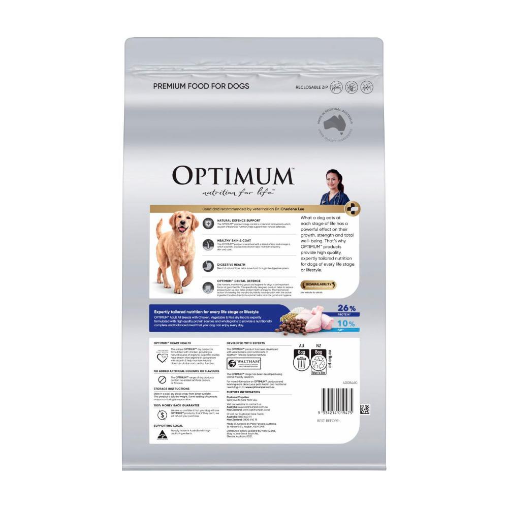 Optimum Adult All Breed Dry Dog Food With Chicken Vegetables Rice 3kg