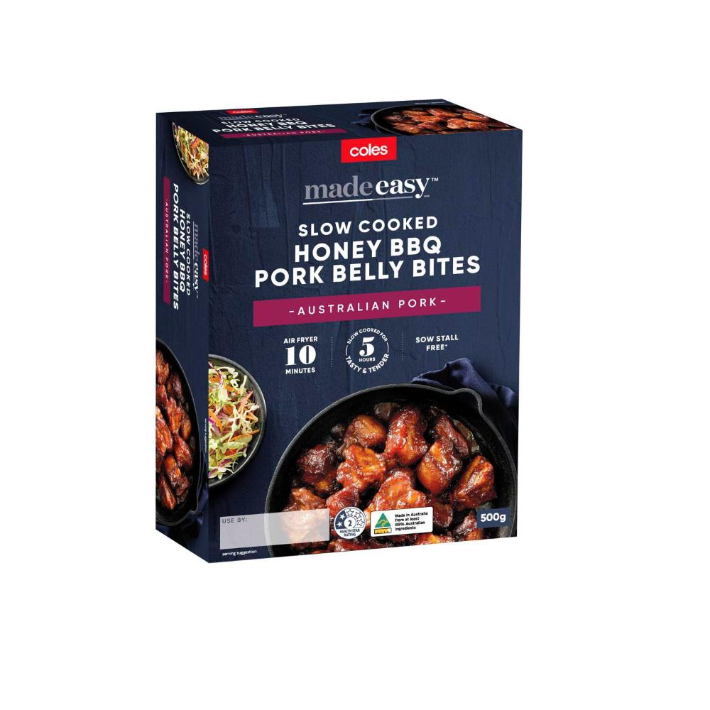 Buy Coles Made Easy Slow Cooked Pork Belly Bites In Bbq Honey 500g