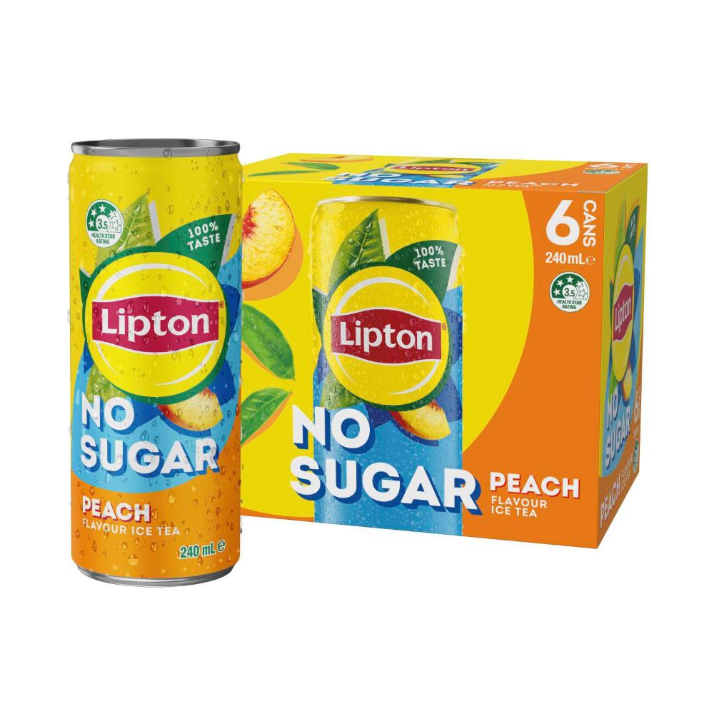 Buy Lipton Iced Tea Peach No Sugar 6x240mL 6 pack Coles