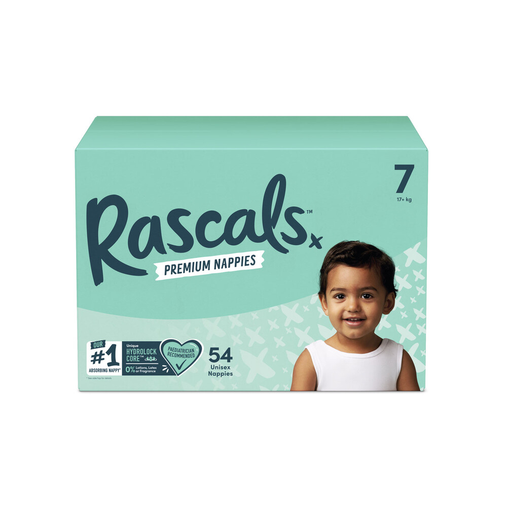 Buy Rascals Premium Nappies Size 7 (17+kg) 54 Pack | Coles