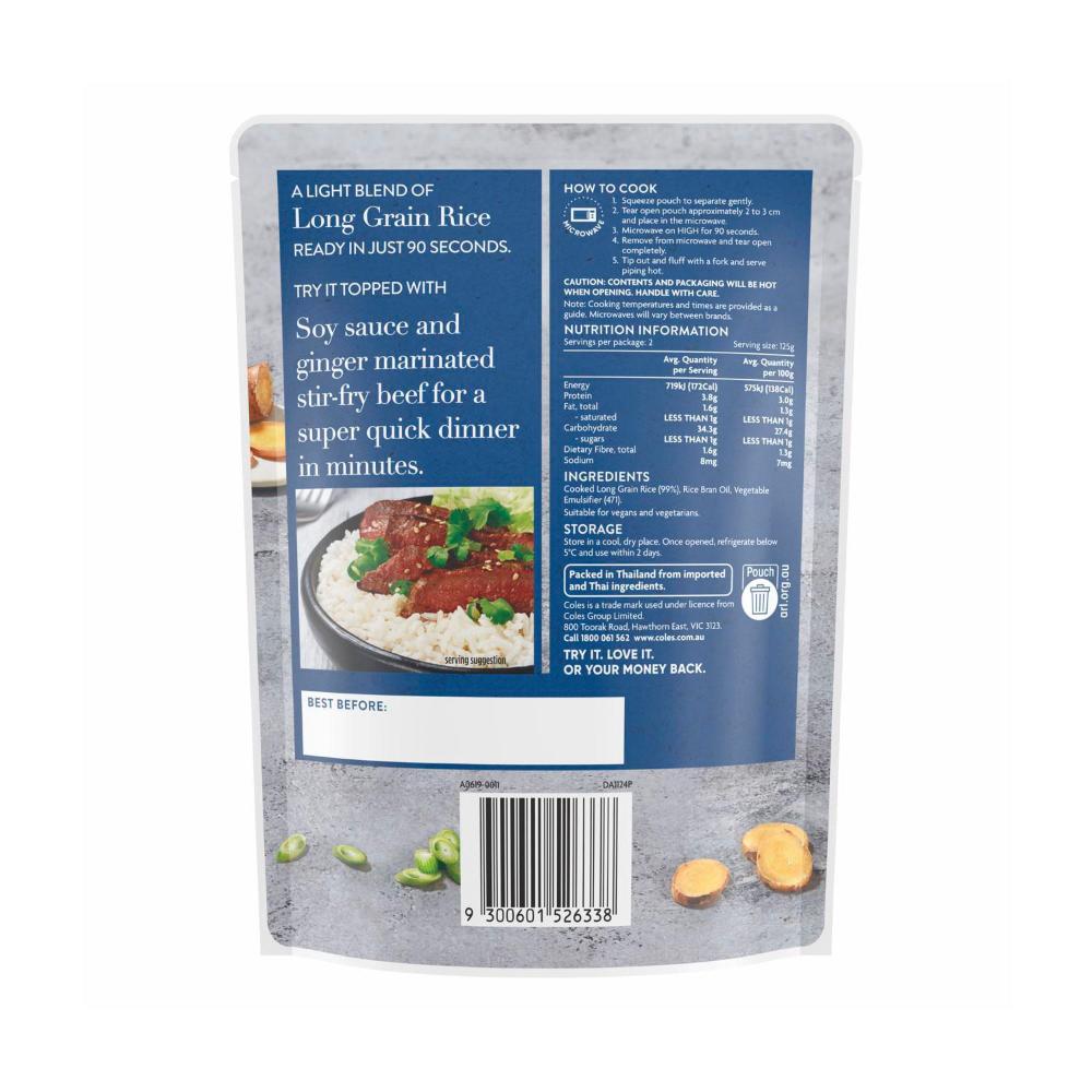 Coles Long Grain White Microwave Rice | 250g