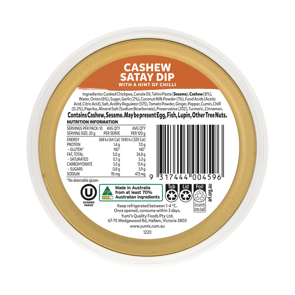 Yumi's Cashew Satay Dip Dairy & Gluten Free | 200g