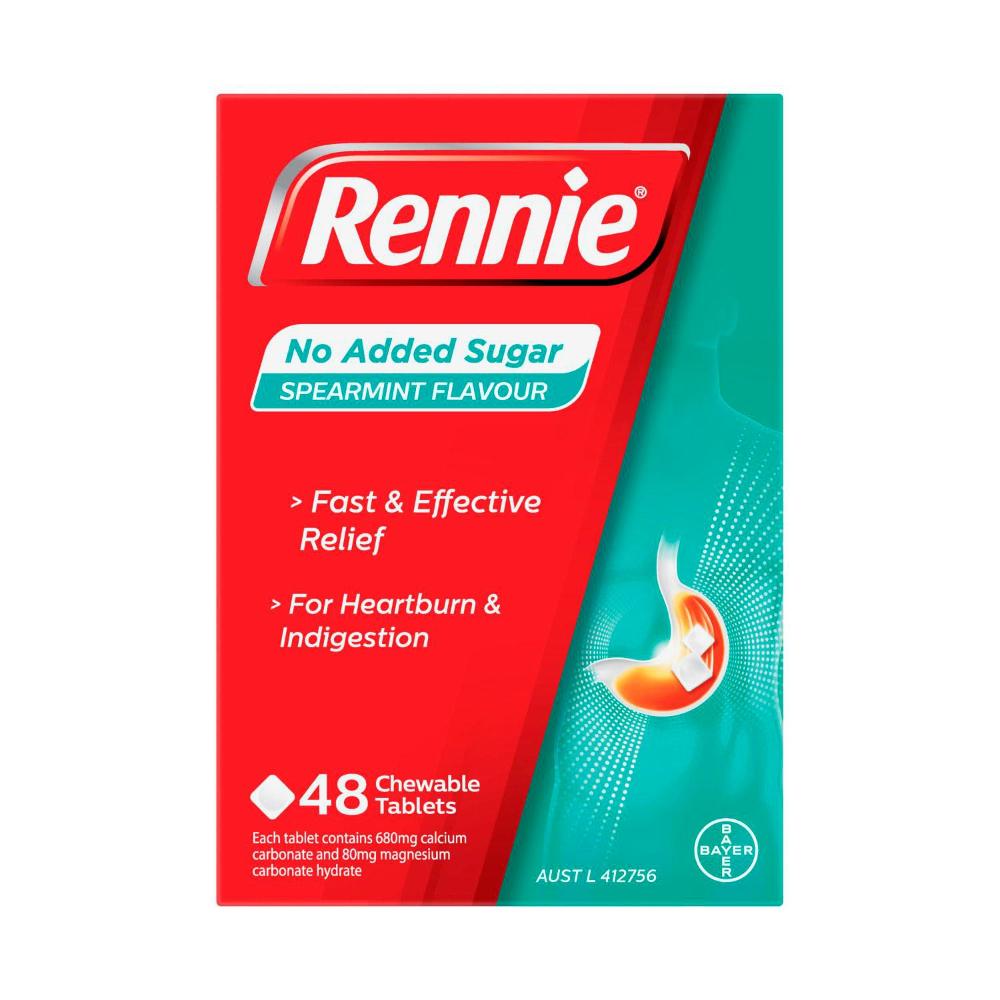 Buy Rennie No Added Sugar Spearmint 48 Pack | Coles