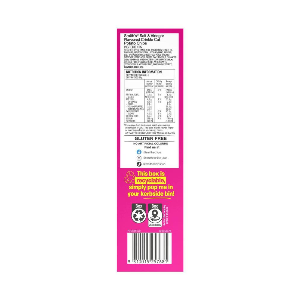 Smith's Salt & Vinegar Multipack Potato Chips | 8 Pack